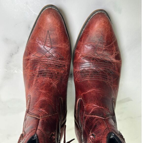 Dingo Adobe Rose Distressed Red Leather Short Western Cowboy Boots, Size 7 - Picture 6 of 14